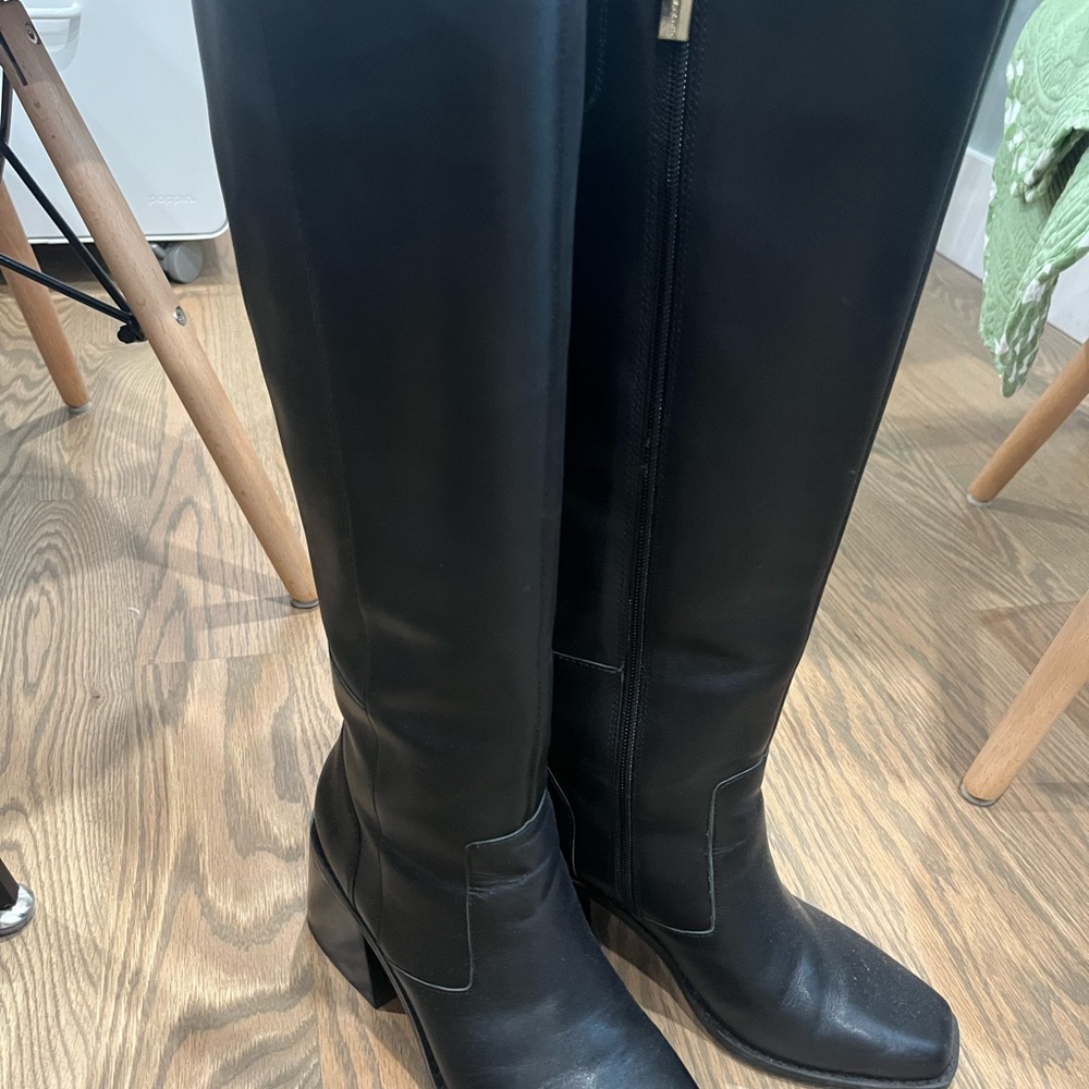 Vince Camuto Black Heeled Knee-High Boots (Wide Calf)
